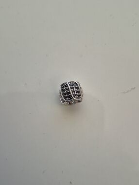 Sterling Silver Black Pavé Spacer Bead Charm 925